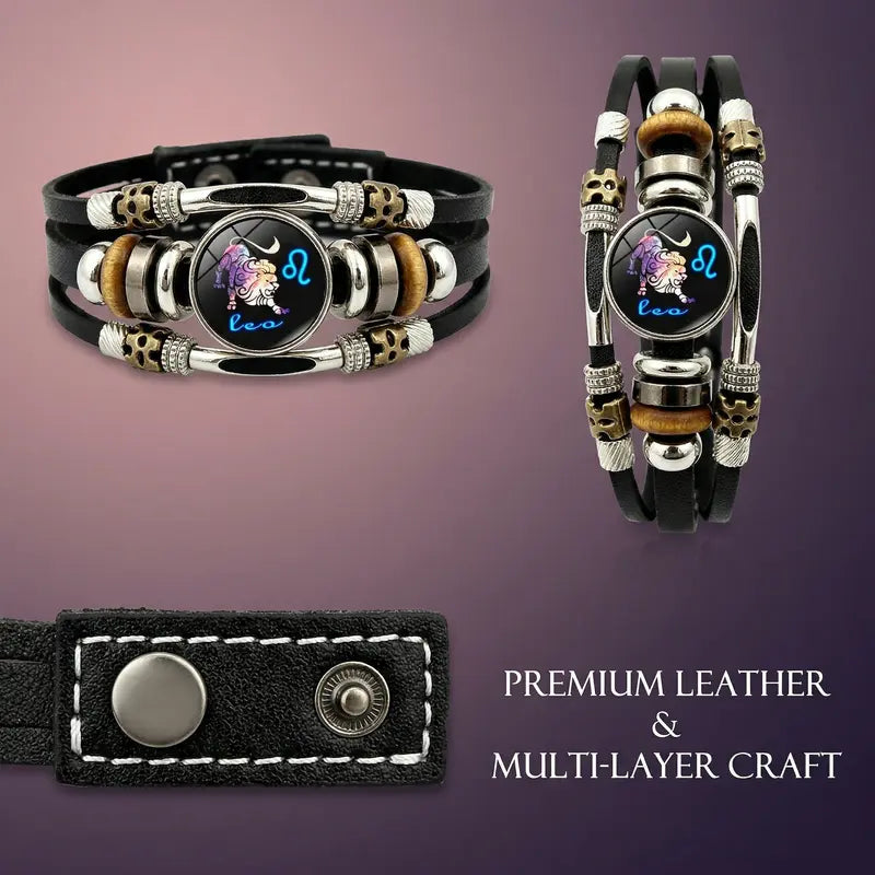 💥ÚLTIMO DÍA DE OFERTA – 50 % DE DESCUENTO ☪️Pulsera de piel con signo zodiacal luminosa en la oscuridad para hombre y muje