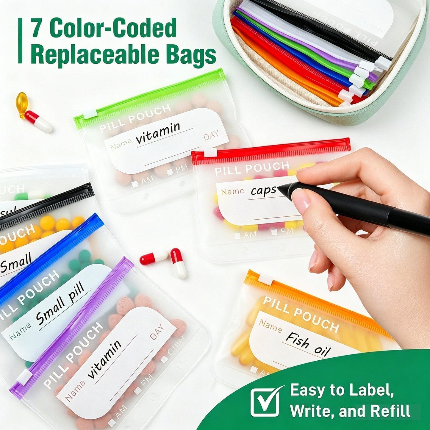 💊🌈 Pastillero A8 Impermeable 14 Colores – Diseño Carpeta Portátil, Organiza Semanalmente Pastillas, Vitaminas y Suplementos 📅✨