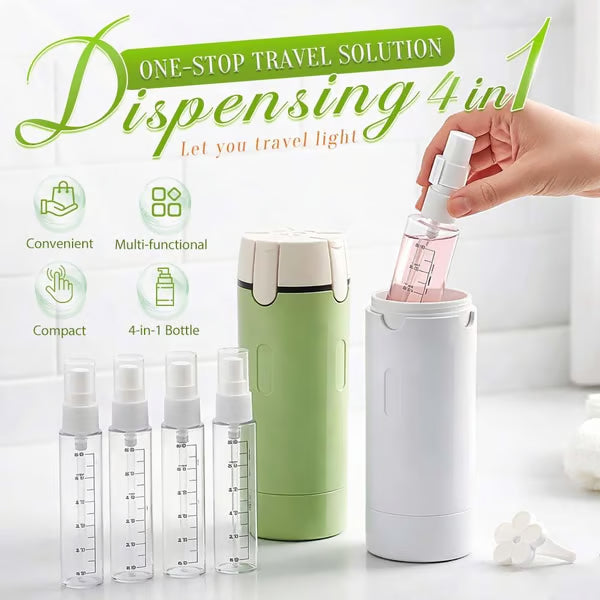 📢📢¡50 % de descuento! 🧳Botellas dispensadoras recargables 4 en 1 para viajes – Compactas, herméticas y súper prácticas ✈️🧴