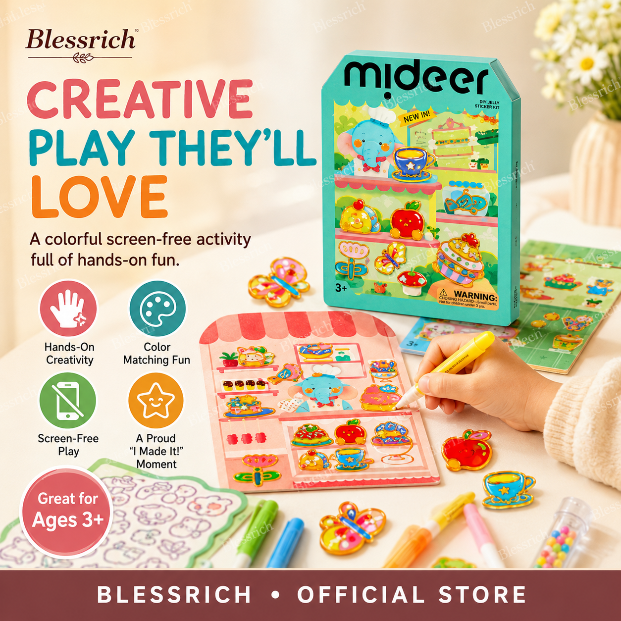 🌈 ¡Crea tus propios stickers de gelatina! 🎨 Kit de arte DIY para niños: pinta, despega y pega ✨ 4 divertidos temas + set completo de manualidades 🎁