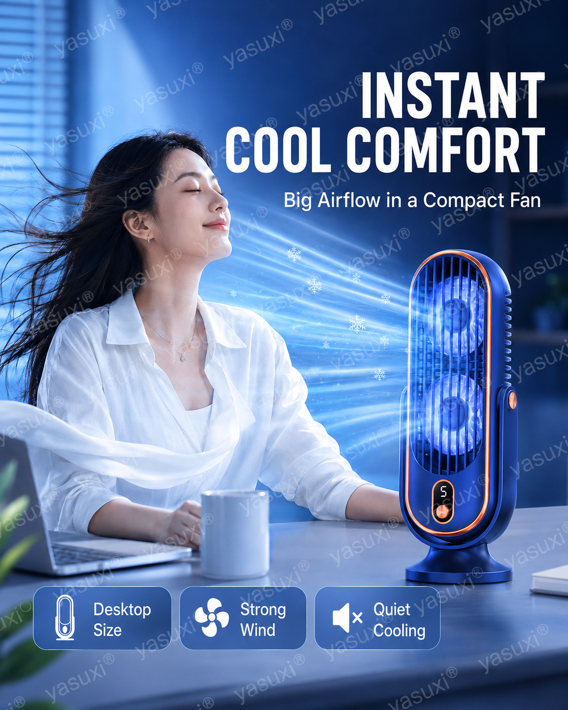 🔥 Ventilador de mesa portátil con 5 velocidades regulables