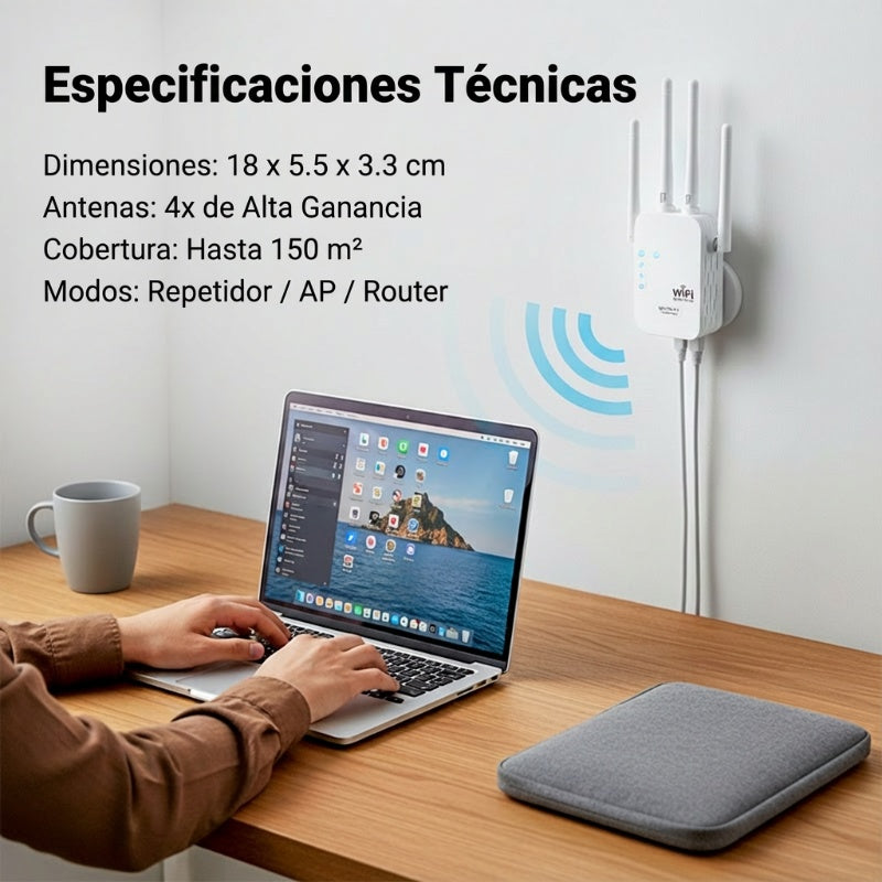 🔥 Amplificador WiFi 2026, 1200Mbps Banda Dual (5GHz/2.4GHz), Amplificador de Señal, Cubre 10,000 pies² y 50 Dispositivos, Repetidor con Puerto Ethernet.