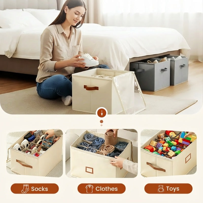 ⏰🔥 ¡OFERTA DEL 50% POR TIEMPO LIMITADO! 👟 Caja organizadora de zapatos de tela – Plegable, gran capacidad, a prueba de polvo y transpirable para armarios y dormitorios 🧺✨