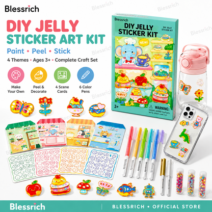 🌈 ¡Crea tus propios stickers de gelatina! 🎨 Kit de arte DIY para niños: pinta, despega y pega ✨ 4 divertidos temas + set completo de manualidades 🎁