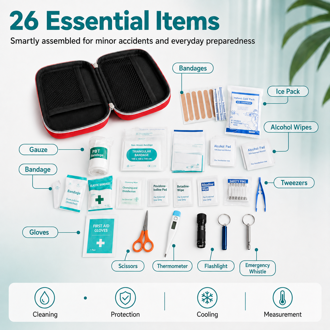 Kit de primeros auxilios: kit portátil para el hogar, accesorios completos | Set de 26 piezas