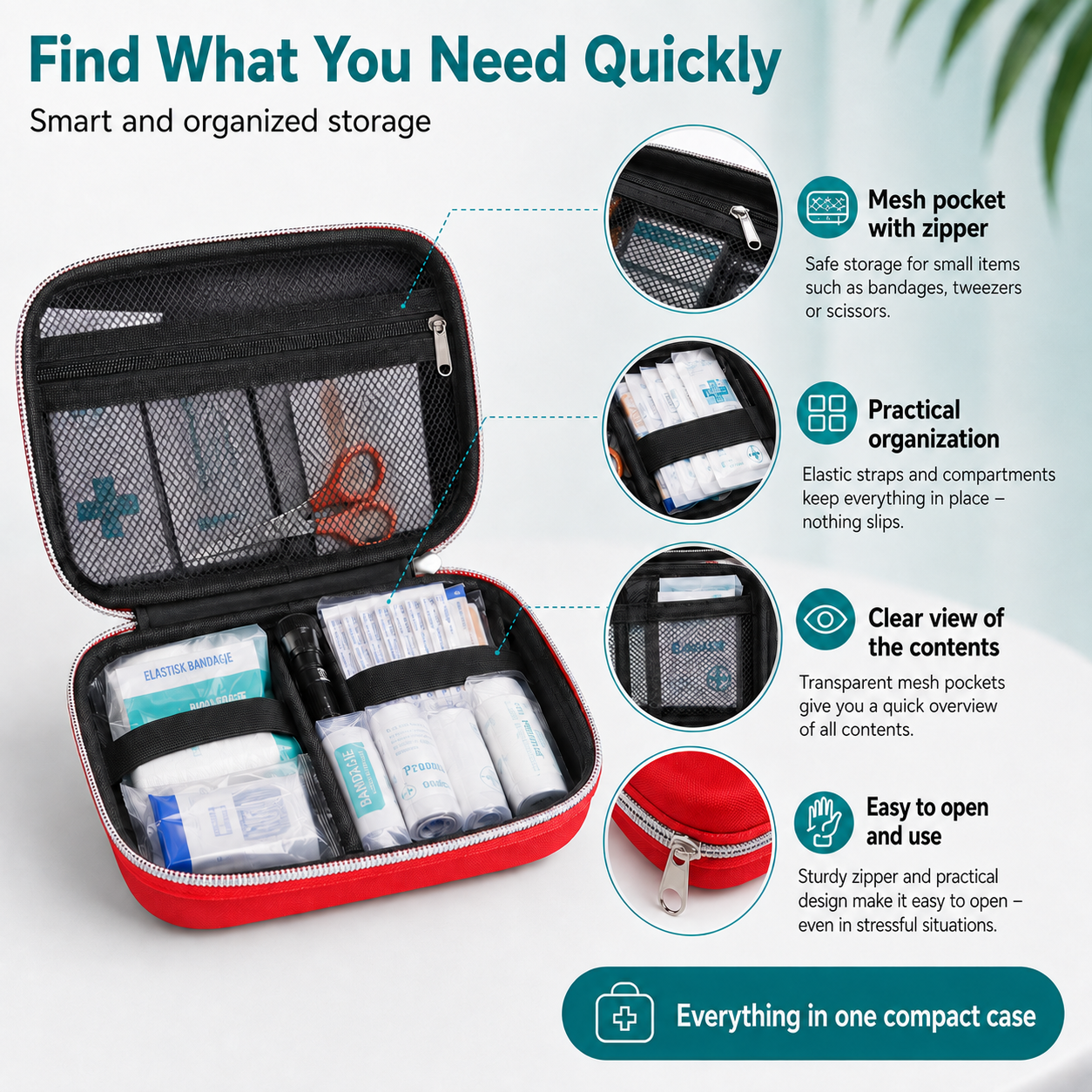 Kit de primeros auxilios: kit portátil para el hogar, accesorios completos | Set de 26 piezas