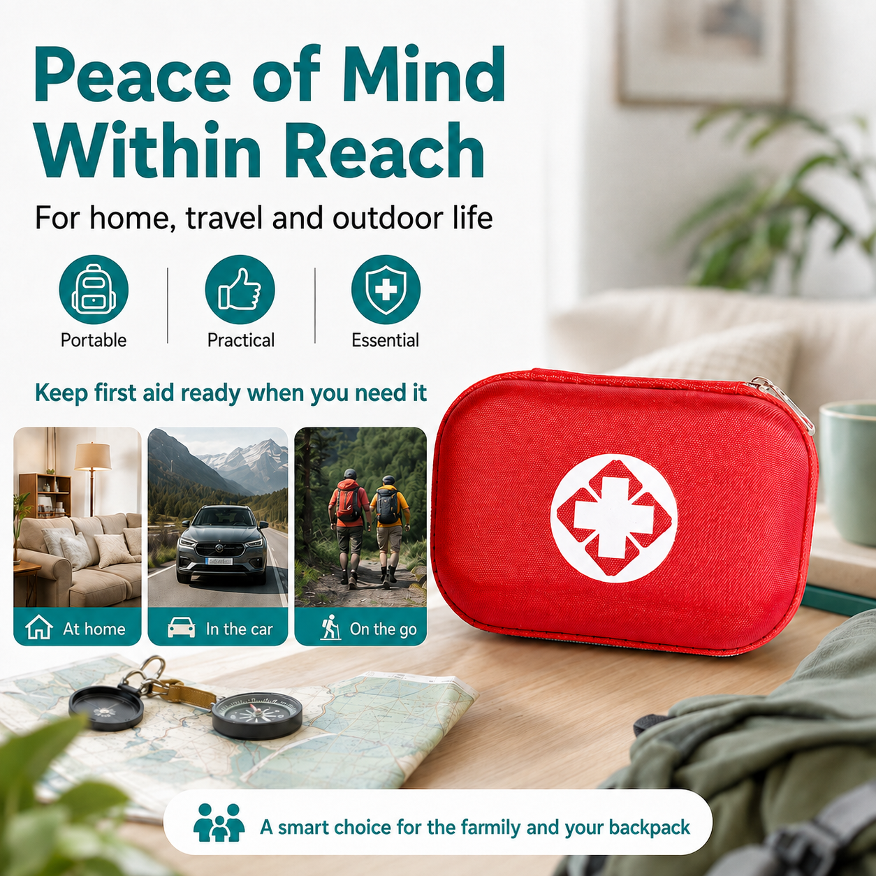 Kit de primeros auxilios: kit portátil para el hogar, accesorios completos | Set de 26 piezas