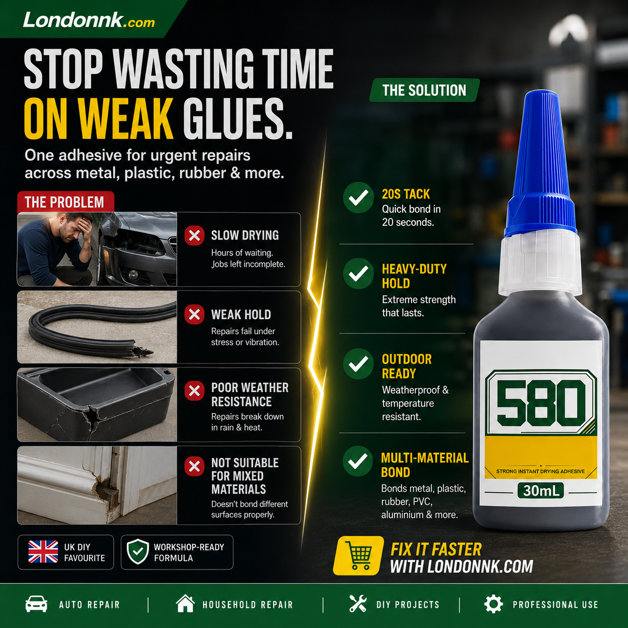 🛠️ Adhesivo instantáneo: une metal, plástico y caucho. Secado en 20 segundos, resistente a la intemperie y a los golpes. 30 ml. ¡50% DESCUENTO! 🔧✨