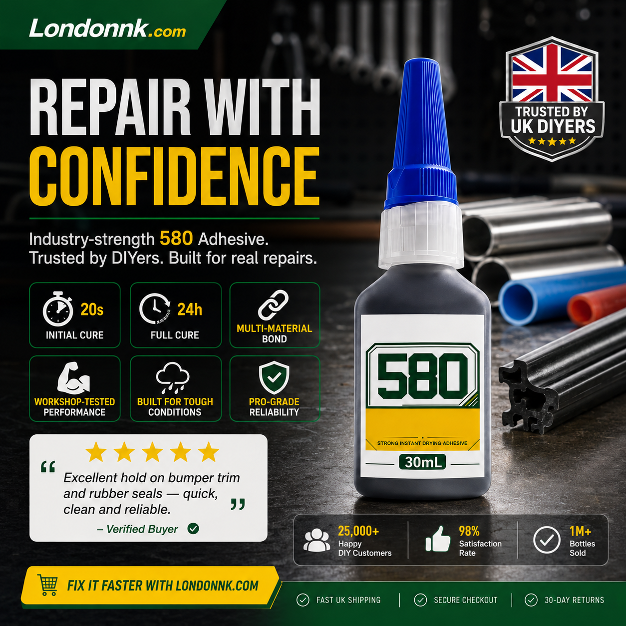 🛠️ Adhesivo instantáneo: une metal, plástico y caucho. Secado en 20 segundos, resistente a la intemperie y a los golpes. 30 ml. ¡50% DESCUENTO! 🔧✨