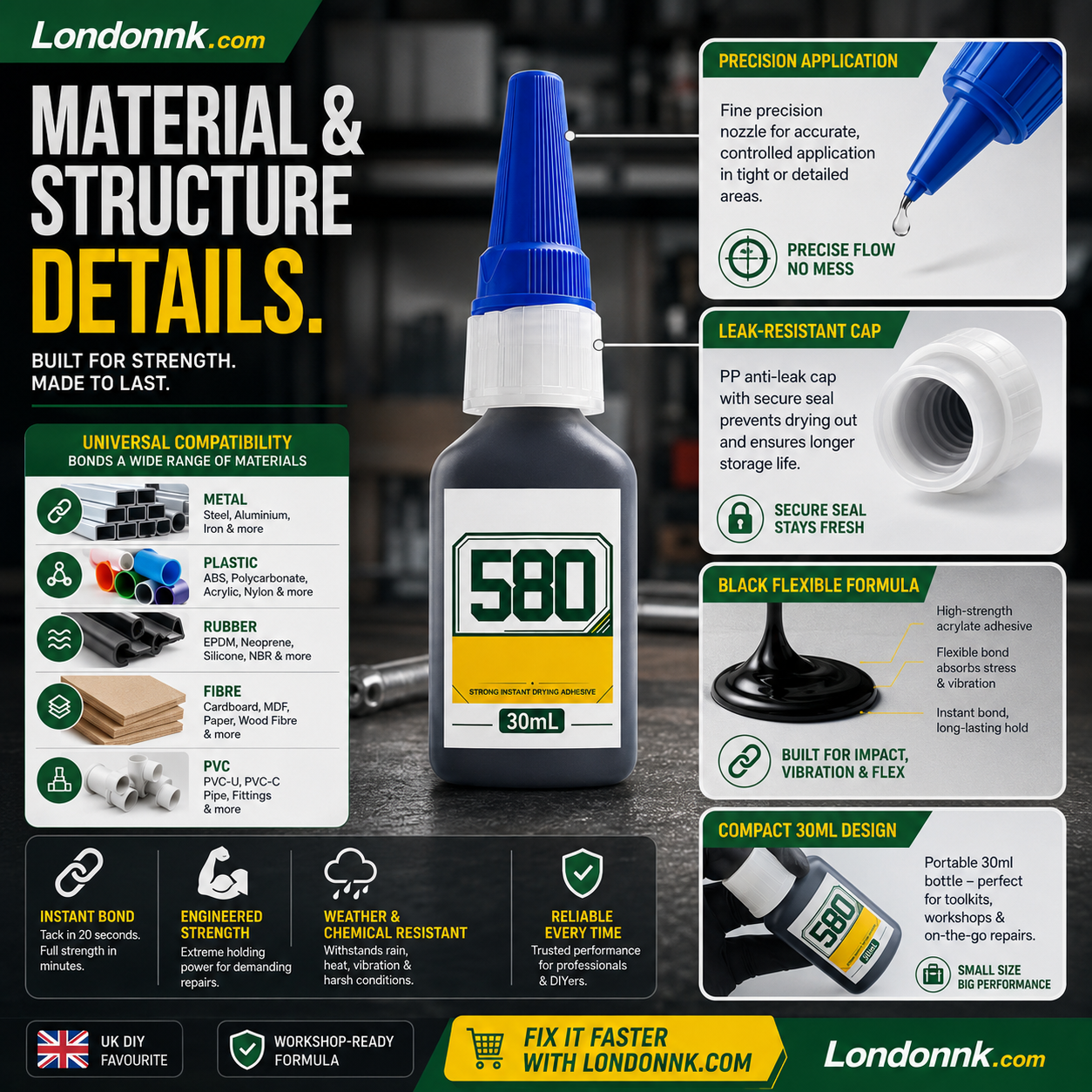 🛠️ Adhesivo instantáneo: une metal, plástico y caucho. Secado en 20 segundos, resistente a la intemperie y a los golpes. 30 ml. ¡50% DESCUENTO! 🔧✨