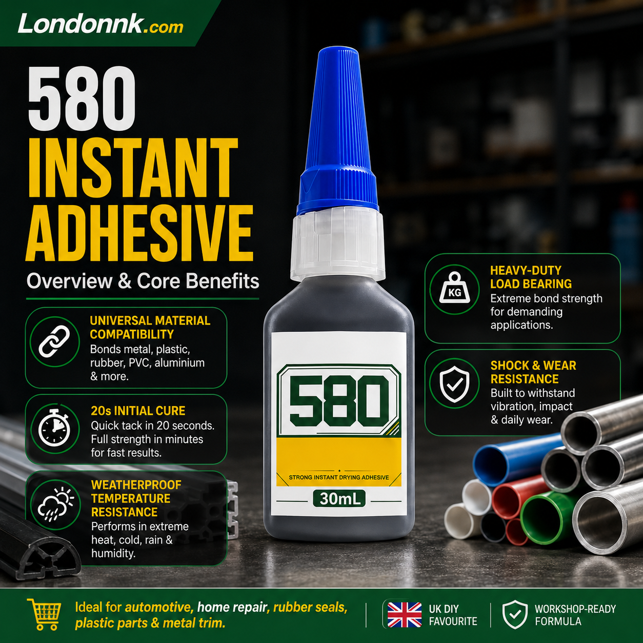🛠️ Adhesivo instantáneo: une metal, plástico y caucho. Secado en 20 segundos, resistente a la intemperie y a los golpes. 30 ml. ¡50% DESCUENTO! 🔧✨