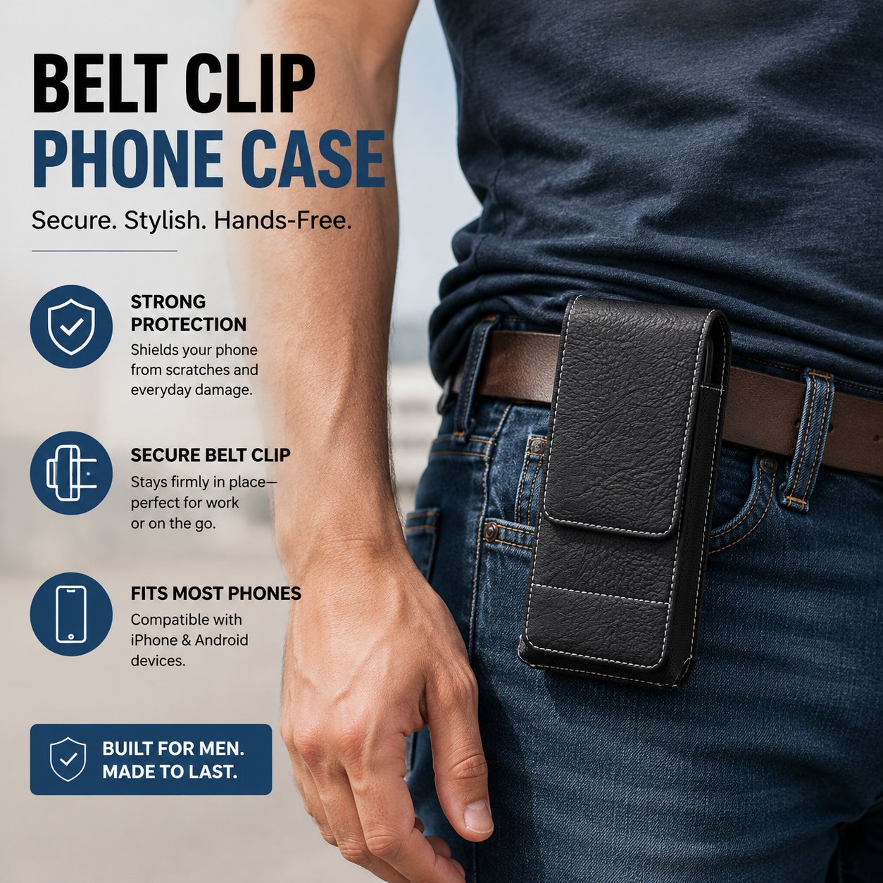 Funda para Móvil con Cinturón y Cierre Magnético – Estuche Resistente para Smartphone con Clip, Pasador de Cinturón y Ranura para Tarjetas