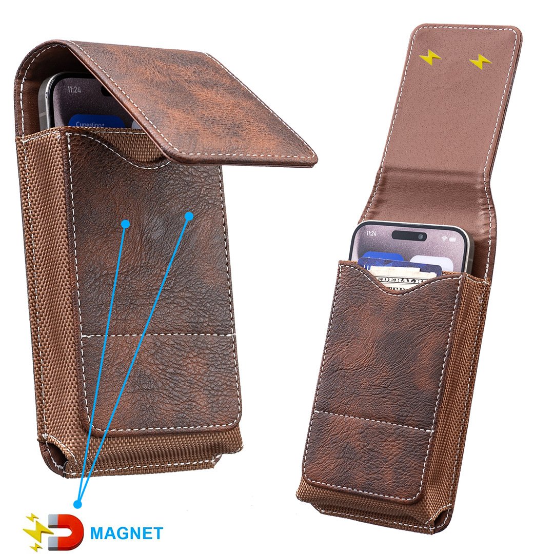 Funda para Móvil con Cinturón y Cierre Magnético – Estuche Resistente para Smartphone con Clip, Pasador de Cinturón y Ranura para Tarjetas
