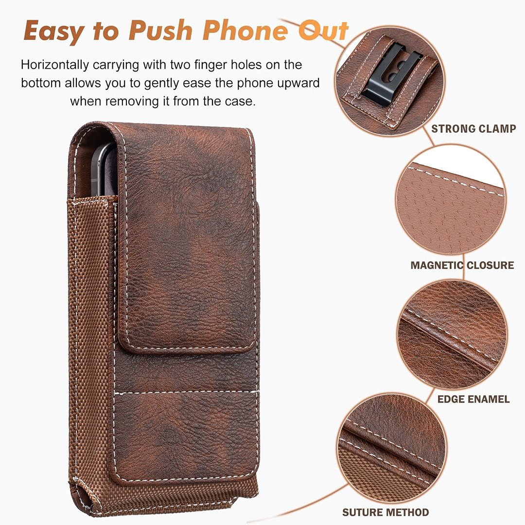 Funda para Móvil con Cinturón y Cierre Magnético – Estuche Resistente para Smartphone con Clip, Pasador de Cinturón y Ranura para Tarjetas