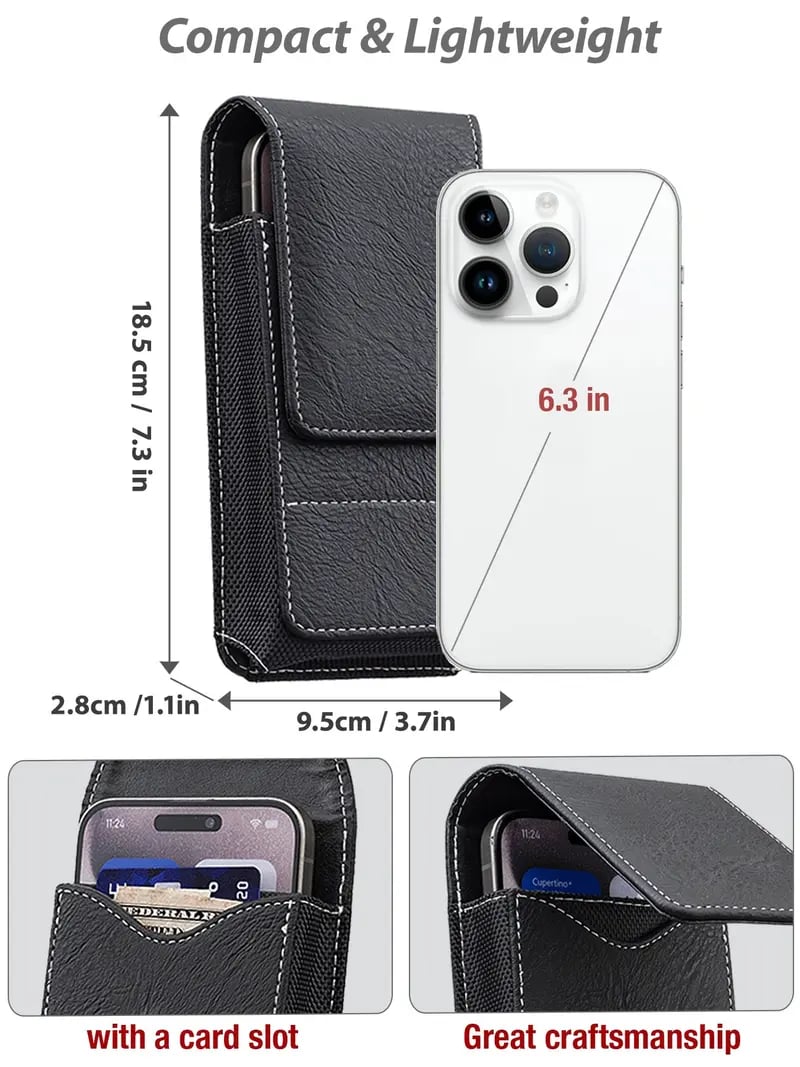 Funda para Móvil con Cinturón y Cierre Magnético – Estuche Resistente para Smartphone con Clip, Pasador de Cinturón y Ranura para Tarjetas