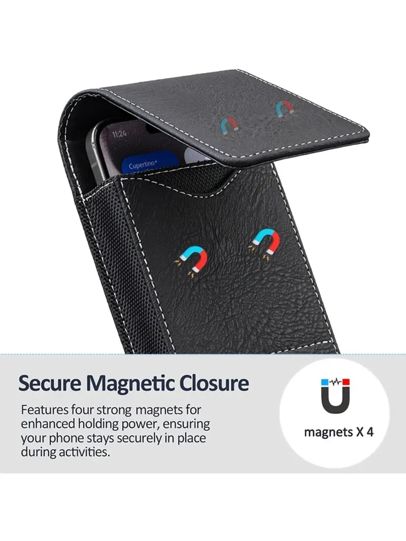 Funda para Móvil con Cinturón y Cierre Magnético – Estuche Resistente para Smartphone con Clip, Pasador de Cinturón y Ranura para Tarjetas