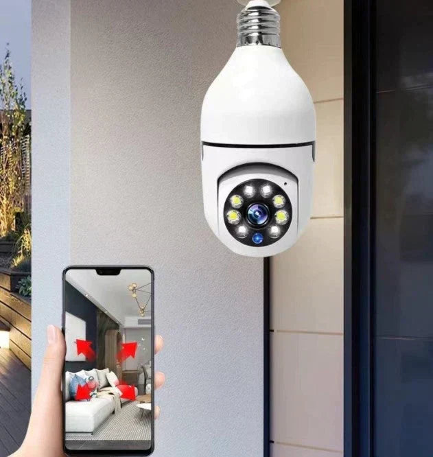 Cámara inteligente con bombilla de 4 MP y IA, monitoreo de alarma 911, visión nocturna a todo color, fácil instalación, detección de movimiento, audio bidireccional, WiFi dual 5G/2.4G, cable de nube local de EE. UU., toma de seguridad
