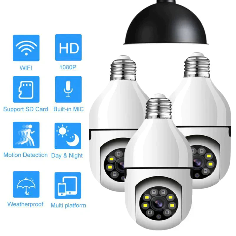 Cámara inteligente con bombilla de 4 MP y IA, monitoreo de alarma 911, visión nocturna a todo color, fácil instalación, detección de movimiento, audio bidireccional, WiFi dual 5G/2.4G, cable de nube local de EE. UU., toma de seguridad