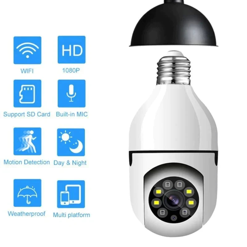 Cámara inteligente con bombilla de 4 MP y IA, monitoreo de alarma 911, visión nocturna a todo color, fácil instalación, detección de movimiento, audio bidireccional, WiFi dual 5G/2.4G, cable de nube local de EE. UU., toma de seguridad
