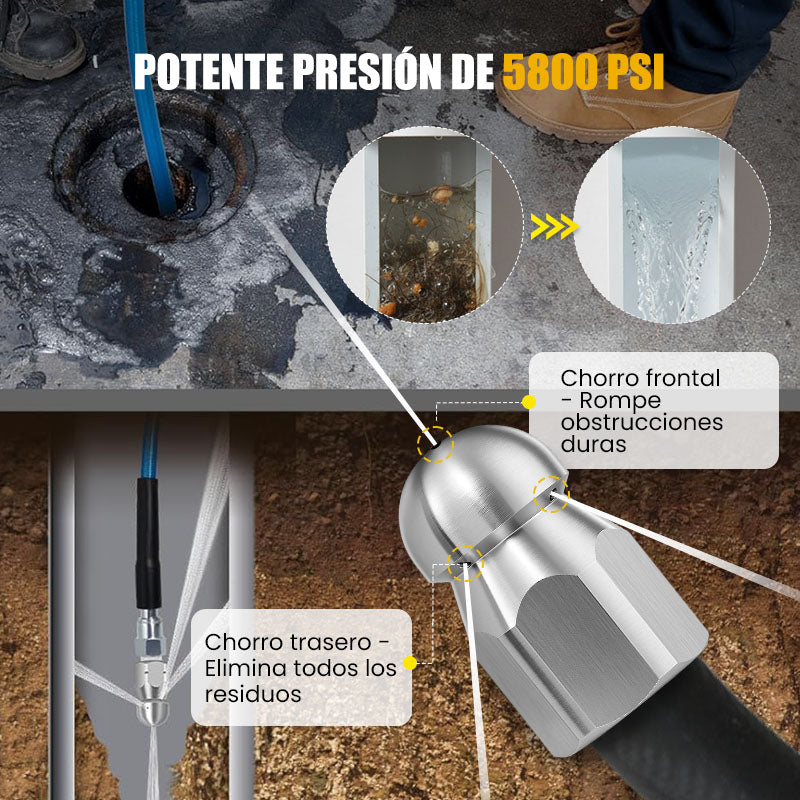 🚿 Kit de Limpieza para Alcantarillado 5800 PSI - Boquilla Rotativa y Manguera Reforzada para Desatascar Tuberías 🛠️✨