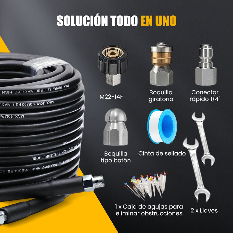 🚿 Kit de Limpieza para Alcantarillado 5800 PSI - Boquilla Rotativa y Manguera Reforzada para Desatascar Tuberías 🛠️✨