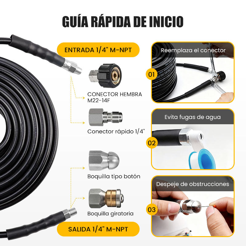 🚿 Kit de Limpieza para Alcantarillado 5800 PSI - Boquilla Rotativa y Manguera Reforzada para Desatascar Tuberías 🛠️✨