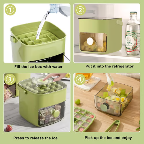 🔥Oferta de verano 50 % de descuento🧊 Fabricador de hielo portátil con tapa y caja de almacenamiento (48 cubos)