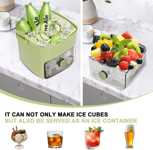 🔥Oferta de verano 50 % de descuento🧊 Fabricador de hielo portátil con tapa y caja de almacenamiento (48 cubos)