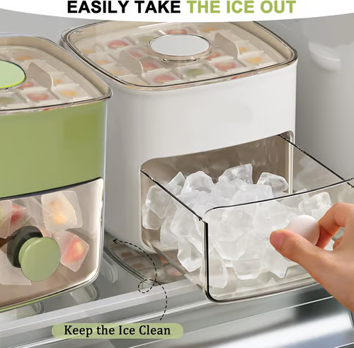 🔥Oferta de verano 50 % de descuento🧊 Fabricador de hielo portátil con tapa y caja de almacenamiento (48 cubos)