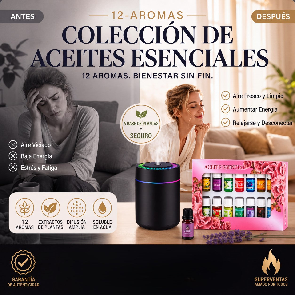 Juego de 12 aceites esenciales solubles en agua