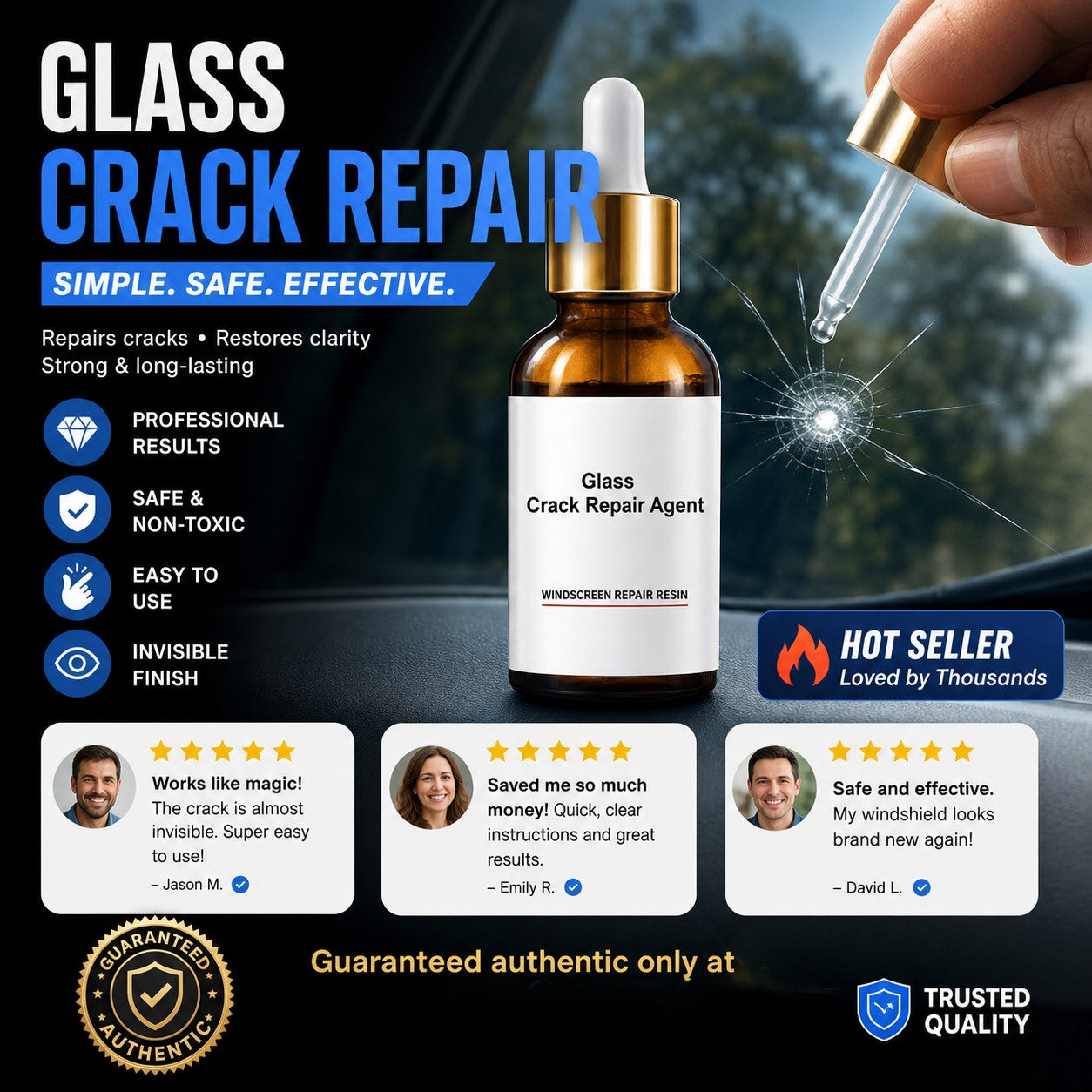 🏭 Directo de fábrica de vidrio, ¡Compra 3 y llévate 2 gratis! 💦 ¡Una gota repara todas las grietas del vidrio! 🚗 Agente reparador de grietas en vidrio