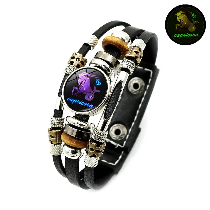 💥ÚLTIMO DÍA DE OFERTA – 50 % DE DESCUENTO ☪️Pulsera de piel con signo zodiacal luminosa en la oscuridad para hombre y muje