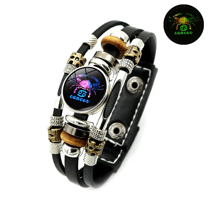 💥ÚLTIMO DÍA DE OFERTA – 50 % DE DESCUENTO ☪️Pulsera de piel con signo zodiacal luminosa en la oscuridad para hombre y muje
