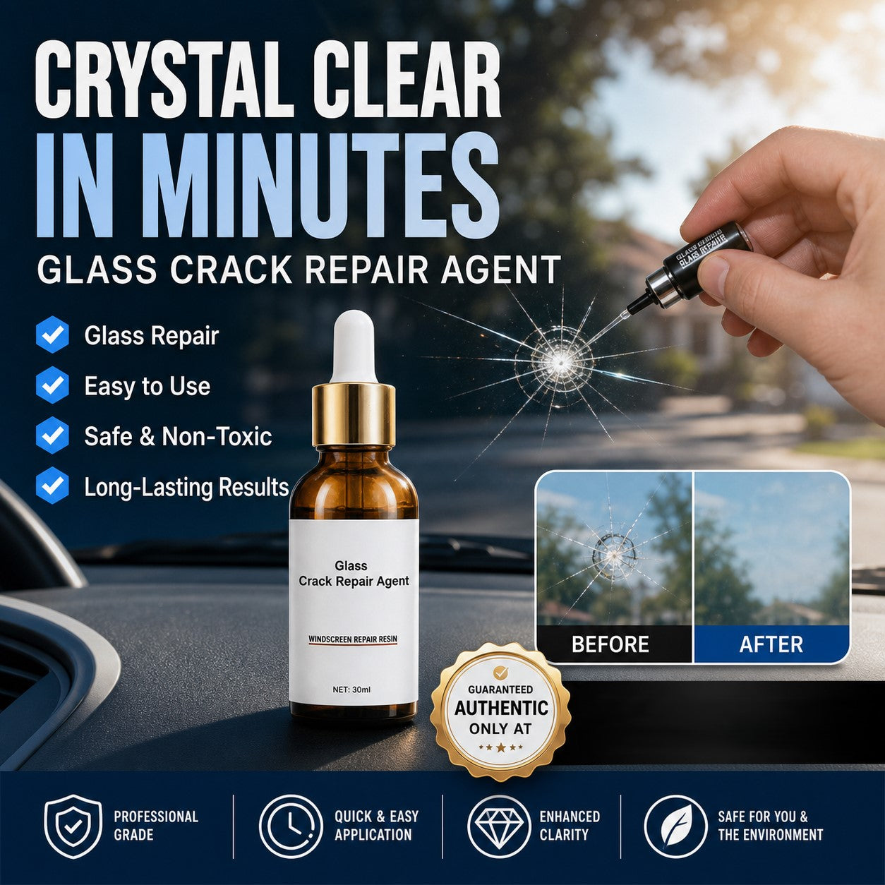 🏭 Directo de fábrica de vidrio, ¡Compra 3 y llévate 2 gratis! 💦 ¡Una gota repara todas las grietas del vidrio! 🚗 Agente reparador de grietas en vidrio