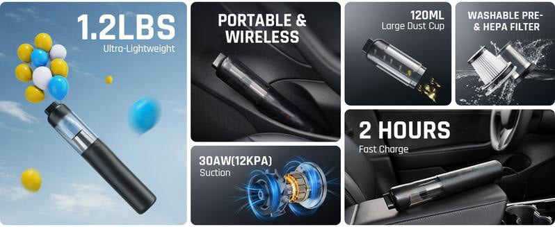 💥¡ÚLTIMO DÍA! 50% DE DESCUENTO💥 Aspiradora de Coche Inalámbrica Slim V8 Mate - Alta Potencia 13000Pa/30AW