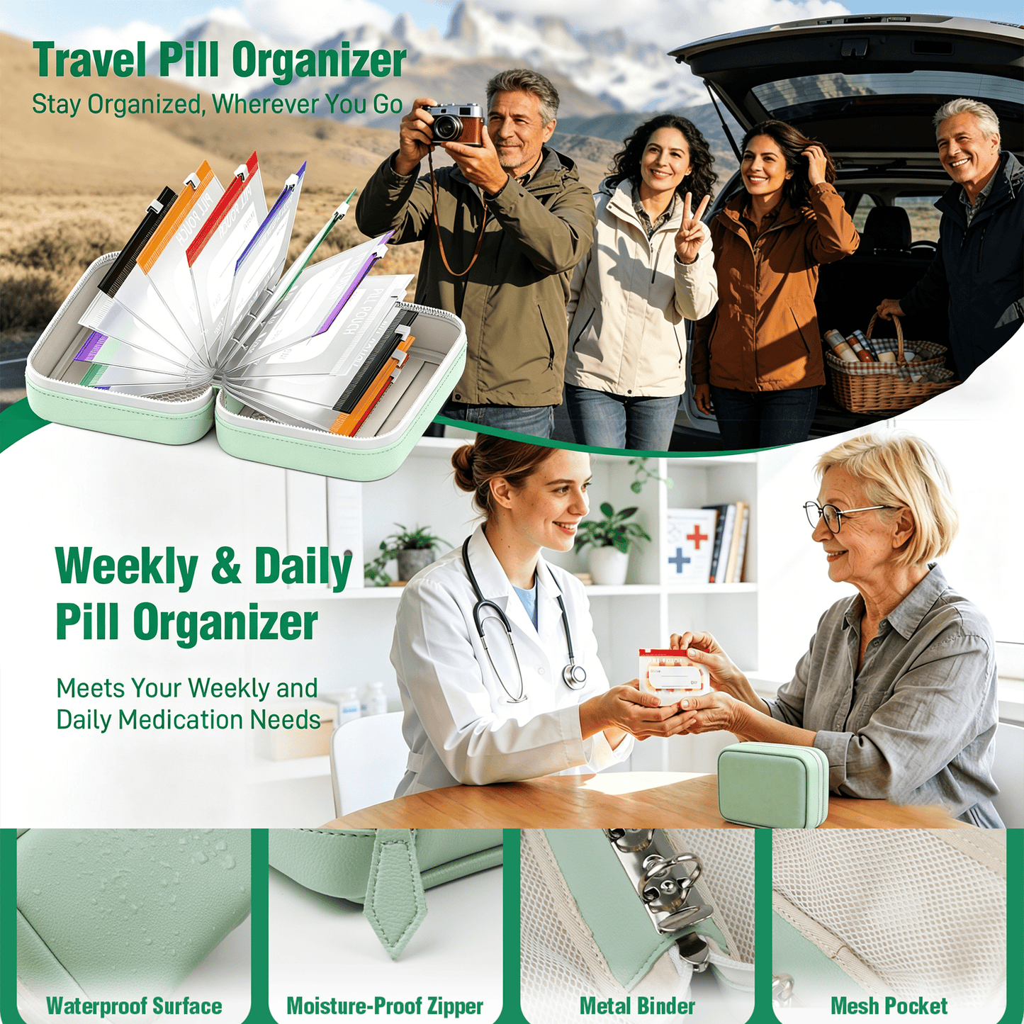 💊🌈 Pastillero A8 Impermeable 14 Colores – Diseño Carpeta Portátil, Organiza Semanalmente Pastillas, Vitaminas y Suplementos 📅✨