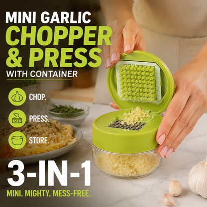 Picadora y prensadora de ajo mini con recipiente