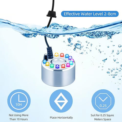 💨 ¡50% DE DESCUENTO AHORA! ⚡ Nebulizador ultrasónico de 12 LED – genera niebla fresca con luces coloridas – ideal para humidificadores, fuentes o decoración de Halloween – funciona silenciosamente dentro del agua 💧✨