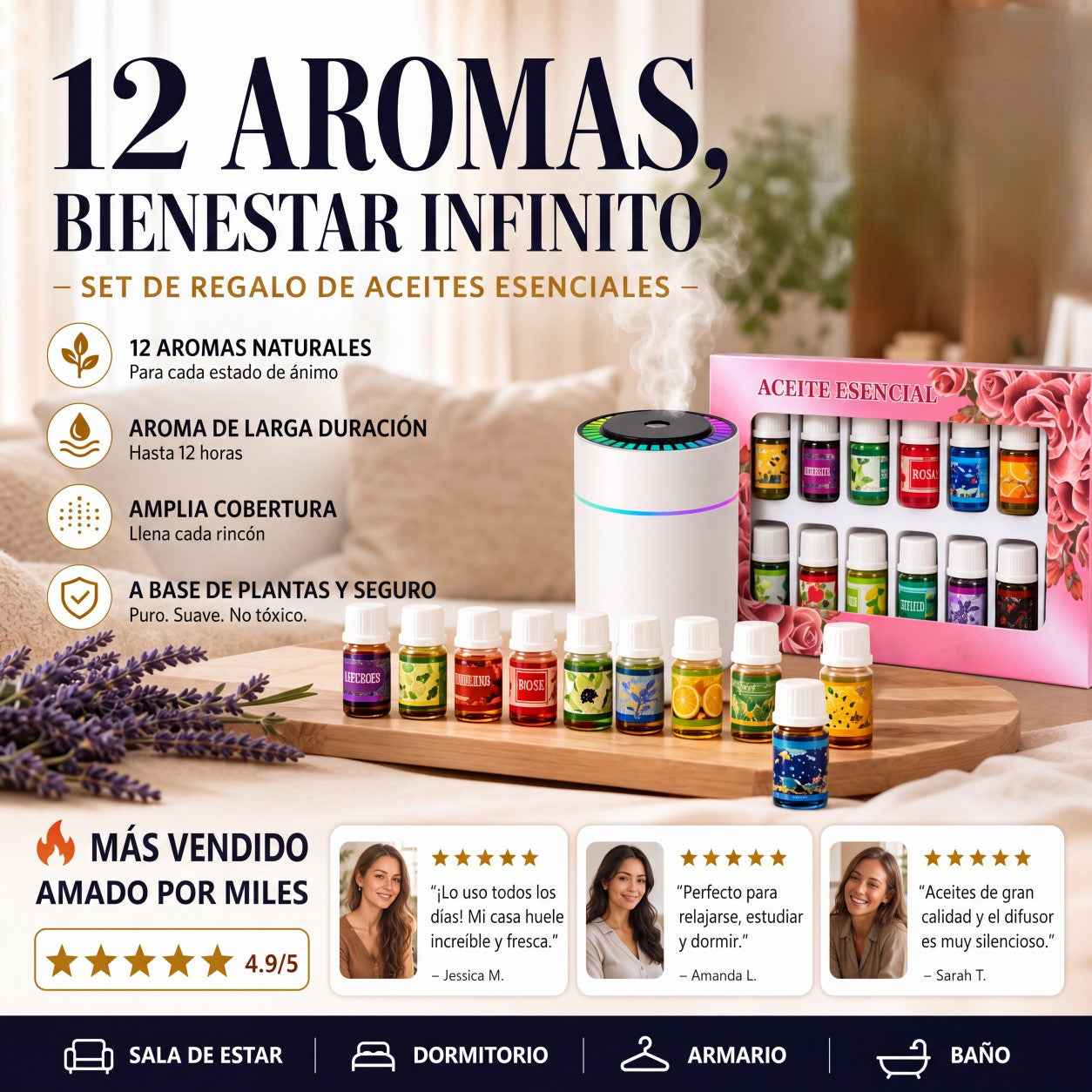 Juego de 12 aceites esenciales solubles en agua