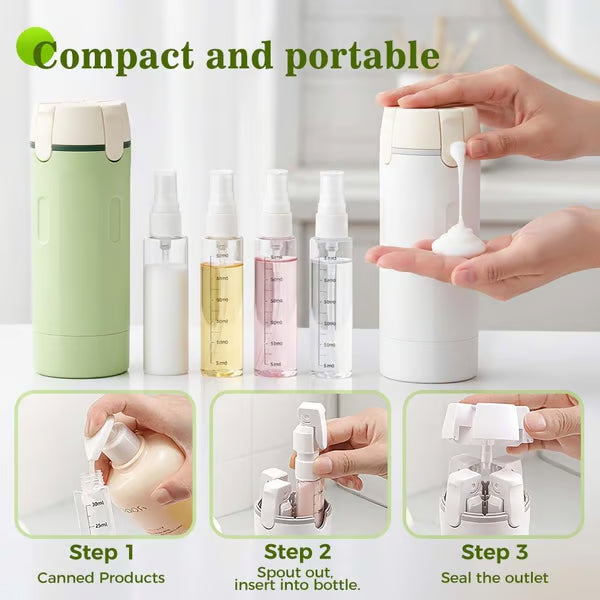 📢📢¡50 % de descuento! 🧳Botellas dispensadoras recargables 4 en 1 para viajes – Compactas, herméticas y súper prácticas ✈️🧴