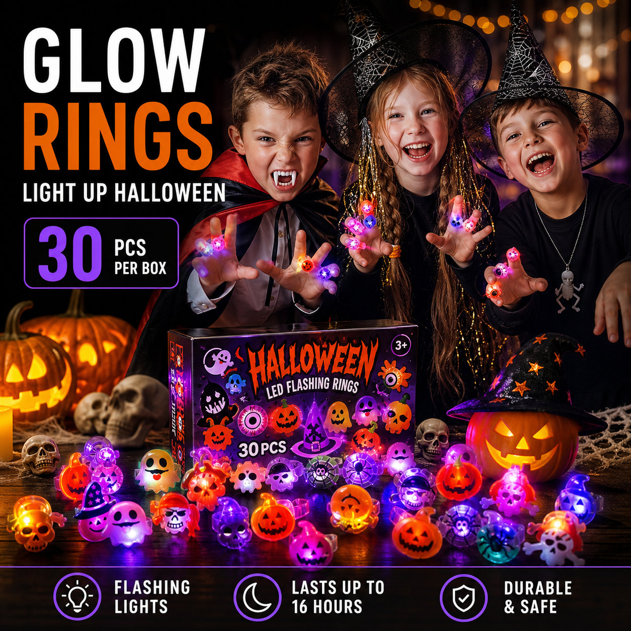🎁Anillo Luminoso LED para Halloween 😍 Set de 30 Unidades