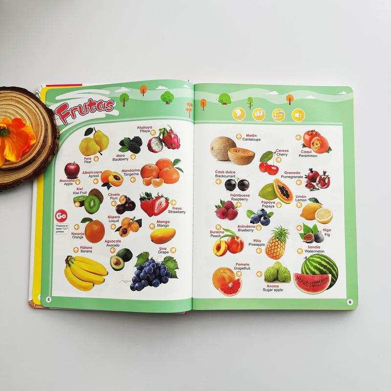 Juguete educativo interactivo en español para niños de 1 a 6 años. Libro de sonidos bilingüe para el aprendizaje temprano. Juguete interactivo con más de 300 palabras y 13 temas, una excelente opción de regalo para niños pequeños.