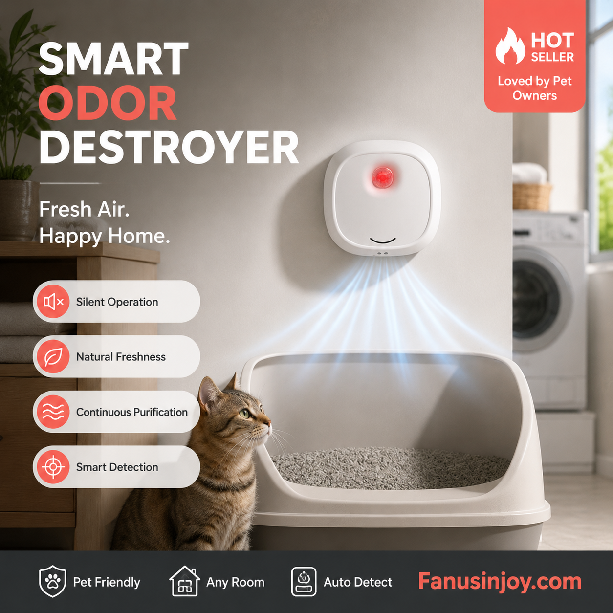 🔥¡OFERTA LIMITADA 50% DE DESCUENTO! 🌬️Despídete de los olores desagradables con este eliminador inteligente y silencioso de olores para mascotas.