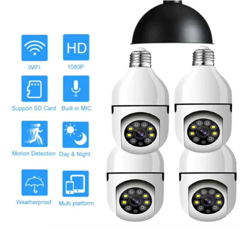 Cámara inteligente con bombilla de 4 MP y IA, monitoreo de alarma 911, visión nocturna a todo color, fácil instalación, detección de movimiento, audio bidireccional, WiFi dual 5G/2.4G, cable de nube local de EE. UU., toma de seguridad