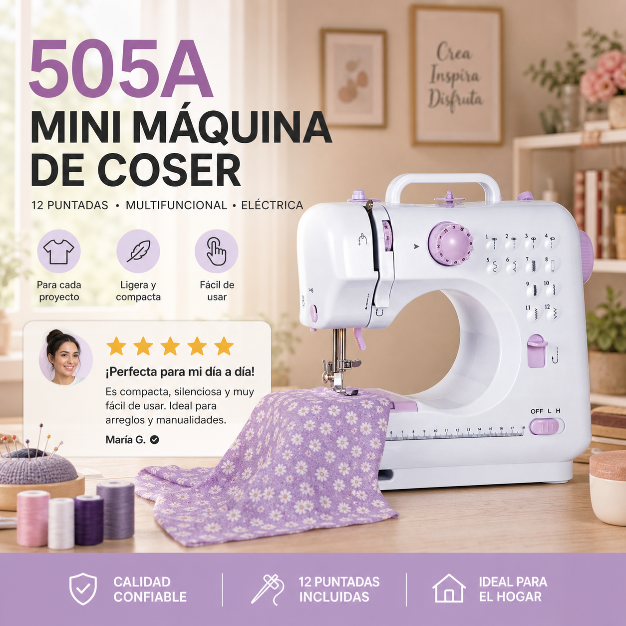 Máquina de Coser Multifunción con Puntada Overlock