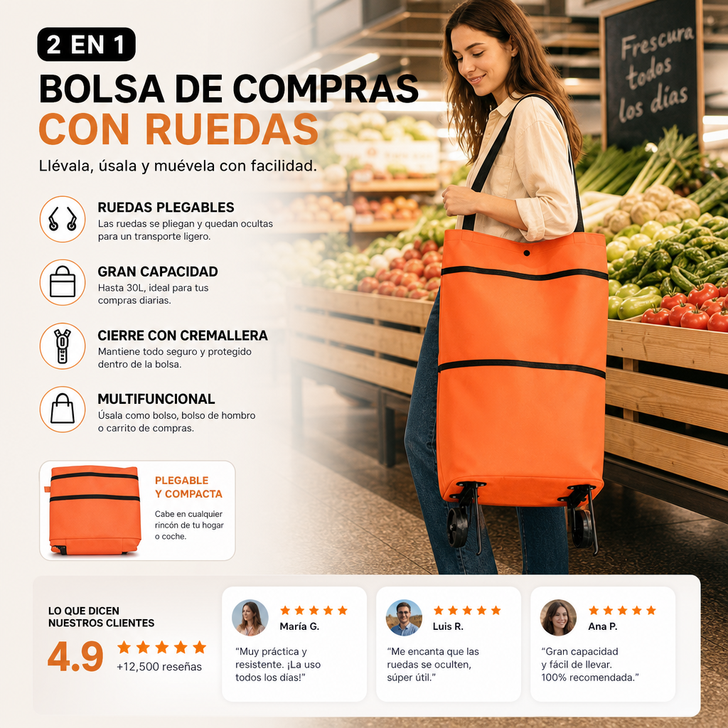 🛒🔥 ¡50% DE DESCUENTO! Carro de la compra plegable 2 en 1 – Práctico, ligero y resistente – Perfecto para la compra diaria, el mercado o el hogar 🥰✨