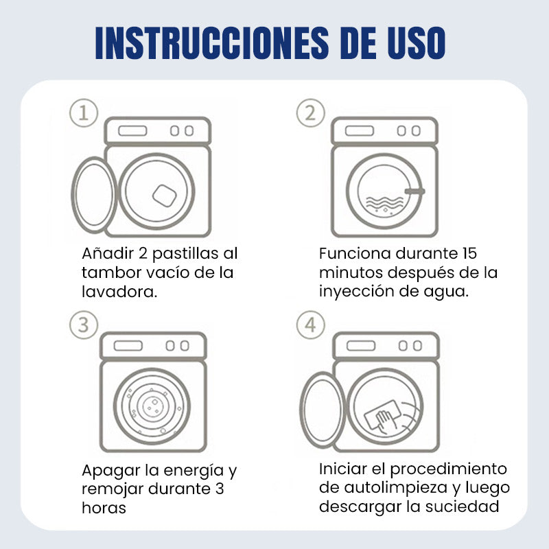 Tabletas para mantenimiento y limpieza profunda de lavadoras