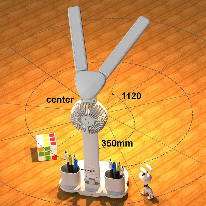LED Eye-Care Table Lamp with Built-In Fan and Clock