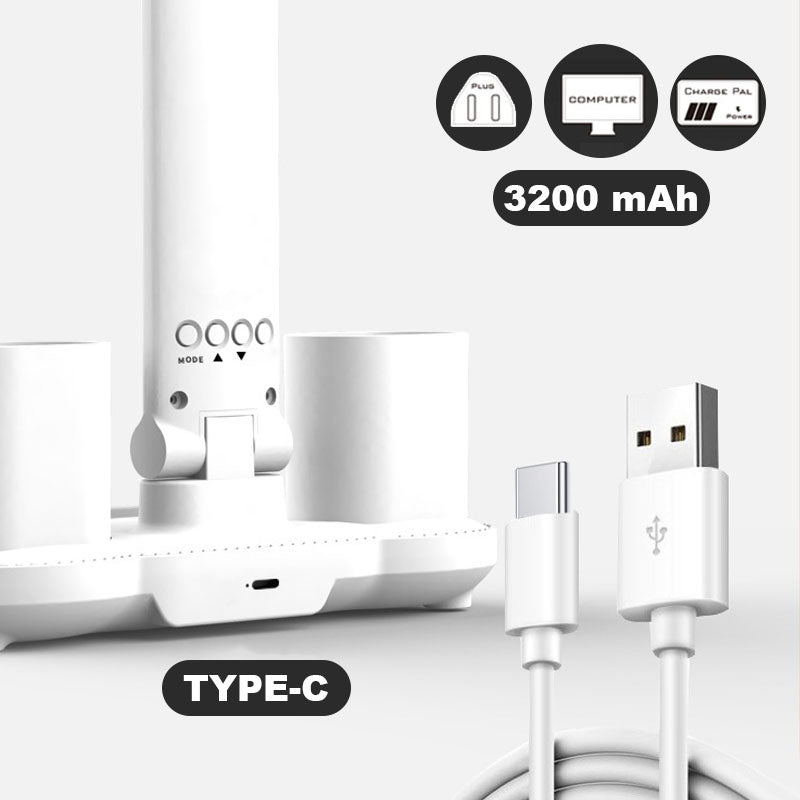 LED Eye-Care Table Lamp with Built-In Fan and Clock