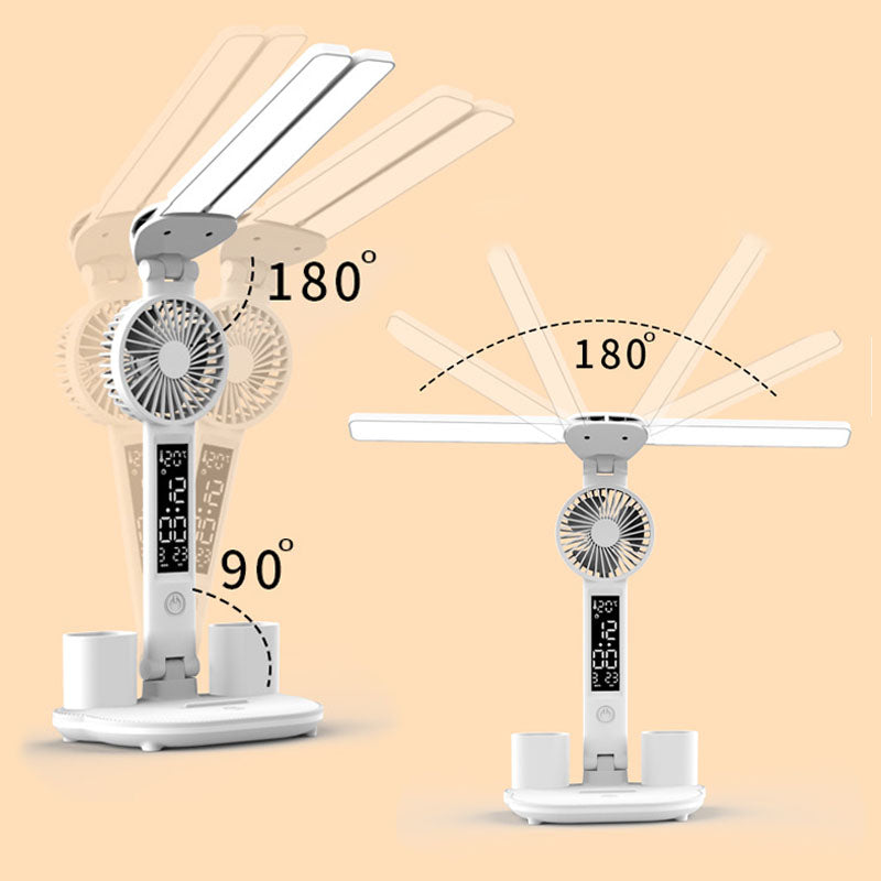LED Eye-Care Table Lamp with Built-In Fan and Clock